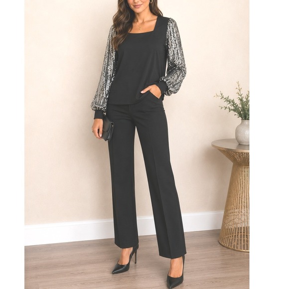 Maurices Tops - Maurices Womens Black Sequin Balloon Sleeve Blouse Top Silver M Party Holiday